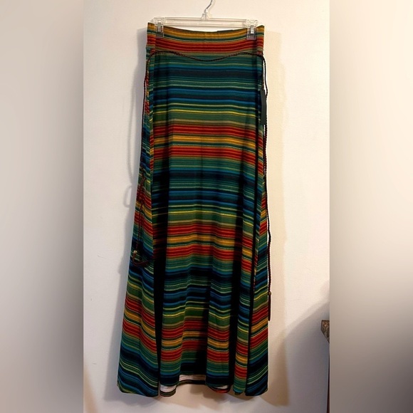 rod & ALI  Southwest Multi  Striped Maxi Skirt Braided Tie At Waist Small NWT - Picture 1 of 9